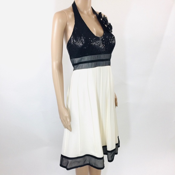 Carmen Marc Volvo Collection Silk Sequined Halter Neck Cocktail Dress - Picture 7 of 7